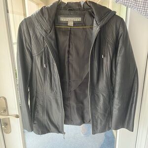 Vintage Kenneth Cole Reaction Black Leather Hooded Zipped Jacket